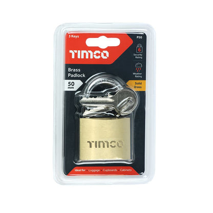 TIMCO Brass Padlock 50mm Pack 1