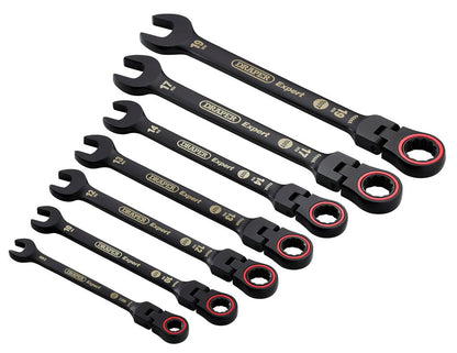 Draper 7PC FLEX HEAD RATCHET SPANNER 03927 HI-TORQÂ® Metric Flexible Head Ratchet Combination Spanner Set, Black (7 Piece)
