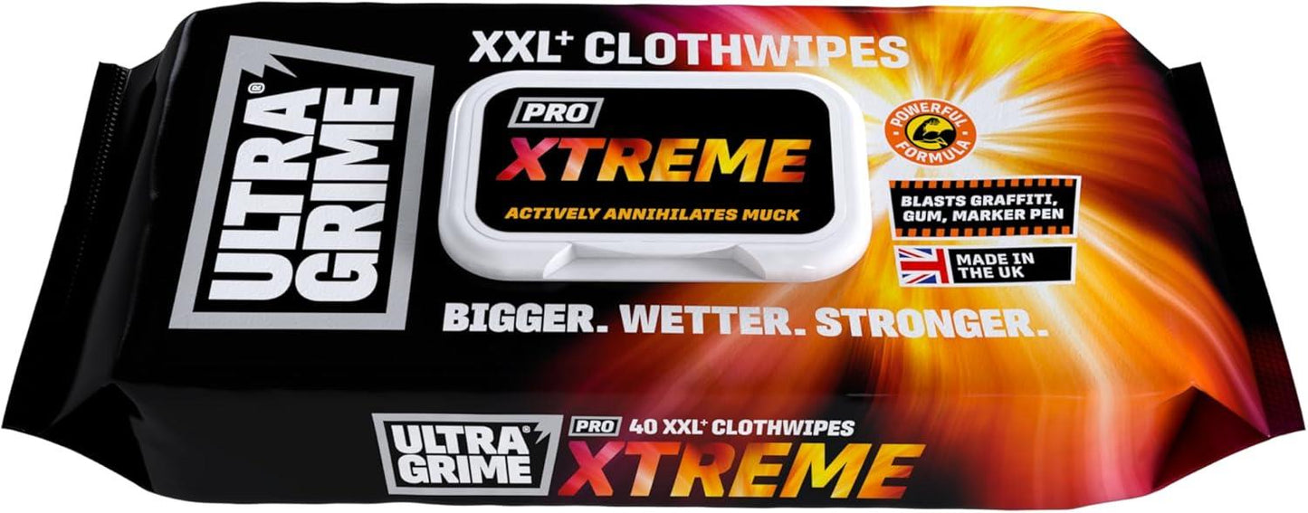 UltraGrime PRO Xtreme Cleaning Wet Wipes 40 XXL+ Heavy Duty Scrub Cloths