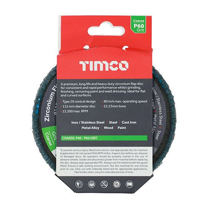 TIMCO Zirconium Flap Disc P60 115 x 22.23 Pack 1