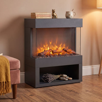 Baridi DH122 Electric Stove Heater Fireplace with LED Log Flame Effect & Wood Storage 1800W - Black | 230V~ 50Hz, Thermostat, Tip-Over Switch