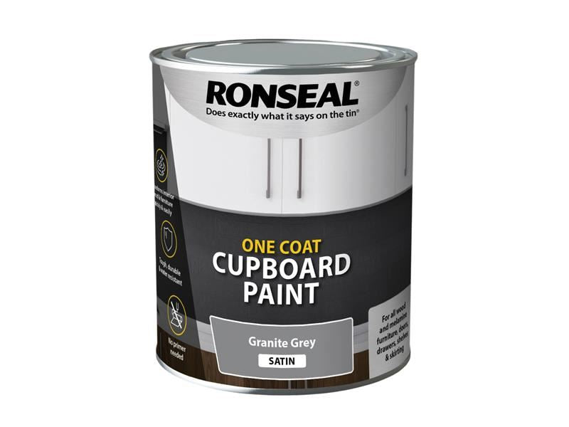 Ronseal 39371 One Coat Cupboard Paint Granite Grey Satin 750ml