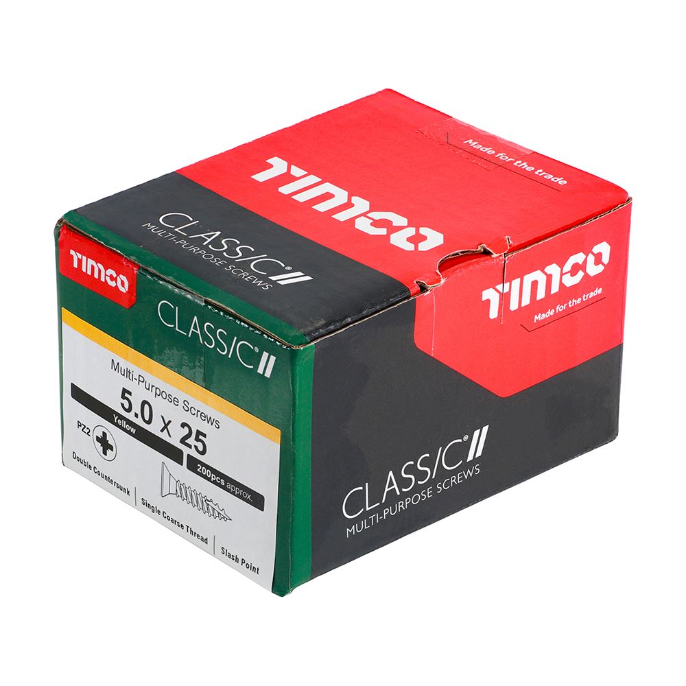 TIMCO Classic Screw PZ2 CSK ZYP 5.0 x 25 Gold Pack 200
