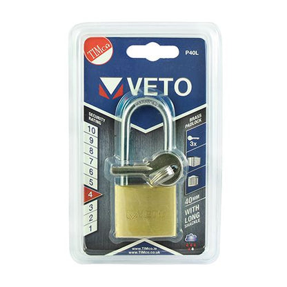 TIMCO Long Shackle Brass Padlock 40mm Pack 1