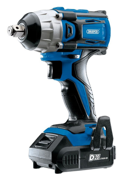 Draper D20 CL B'LESS IMPACT WRNCH SET 55343 55343 D20 20V Brushless Impact Wrench, 1/2" Sq. Dr. , 250Nm, 2 x 2.0Ah Batteries, 1 x Charger