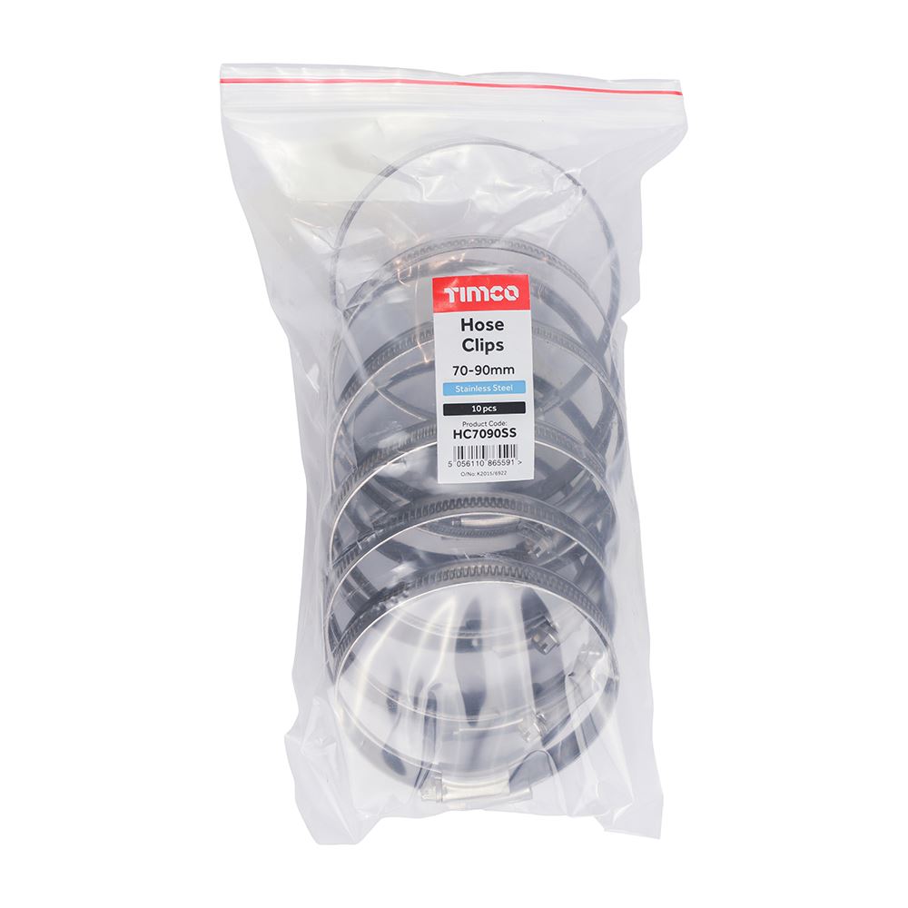 TIMCO Hose Clips - Stainless Steel 70-90mm Pack 10