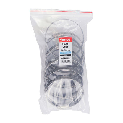 TIMCO Hose Clips - Stainless Steel 70-90mm Pack 10
