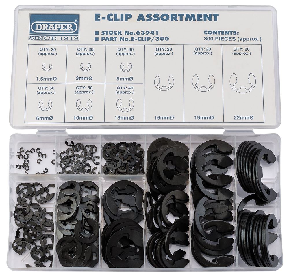 Draper 300PC E-CLIP ASSORTMENT 63941 63941 E-Clip Assortment (300 Piece)