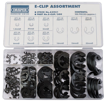 Draper 300PC E-CLIP ASSORTMENT 63941 63941 E-Clip Assortment (300 Piece)