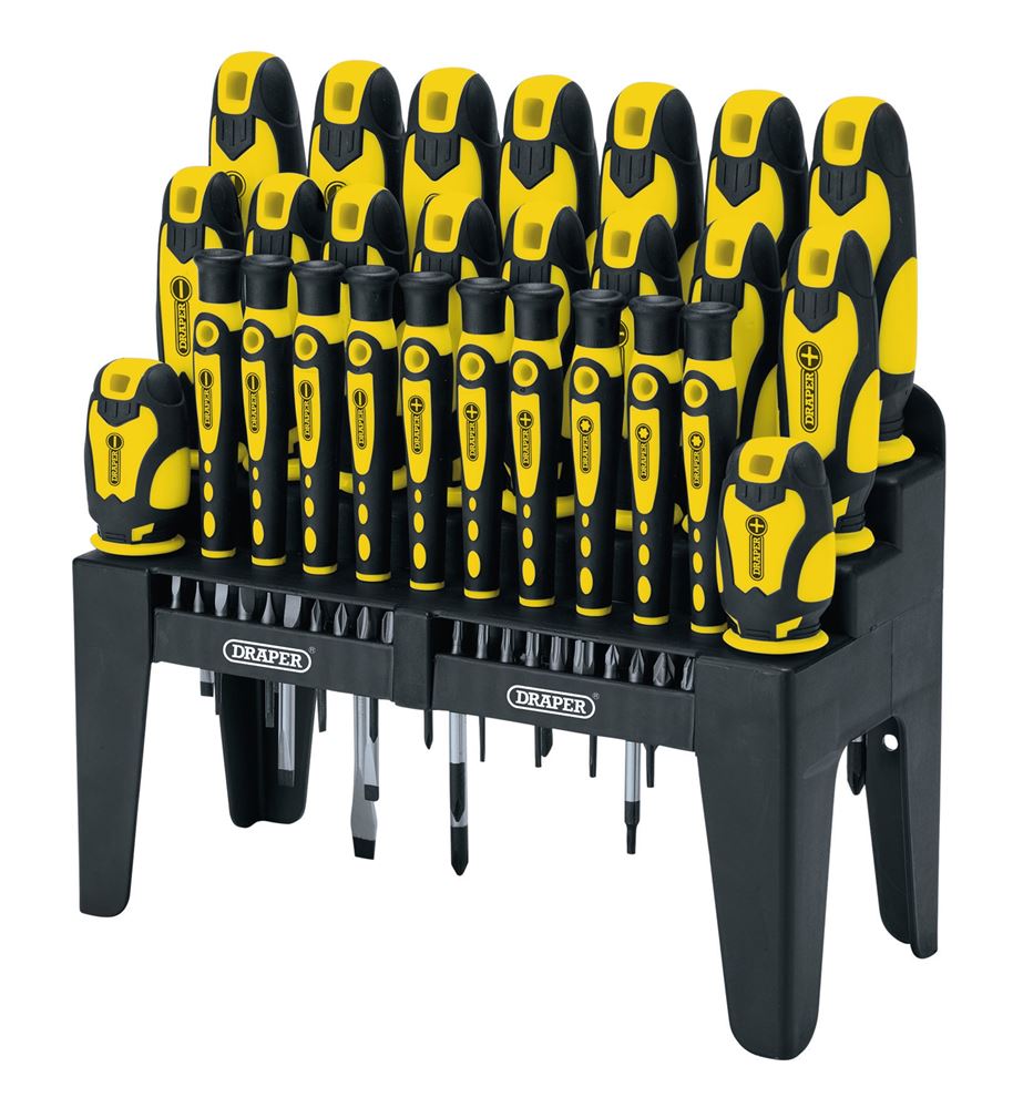 16824 Draper Soft Grip Screwdriver and Bit Set, Yellow (47 Piece) 864/47/Y Screwdriver Sets Professional Trade DIY Workshop Garage Use