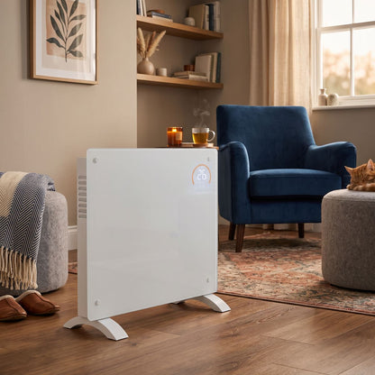 Baridi DH136 Electric Glass Panel Heater 1000W/230V - DH136 | White, 230V 50Hz, Thermostat, Tip-Over Switch | Add the heater to either the TUYA or