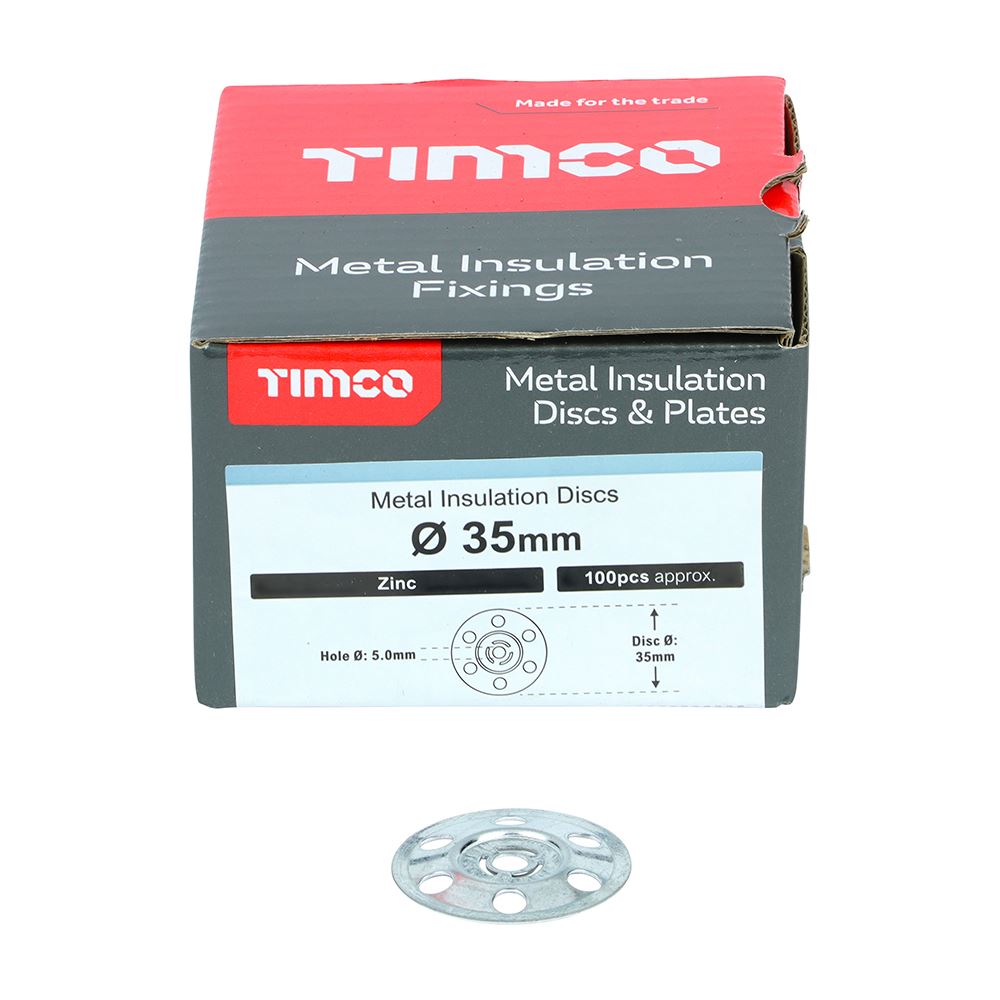 TIMCO Metal Insulation Disc Zinc 35mm Silver Pack 100