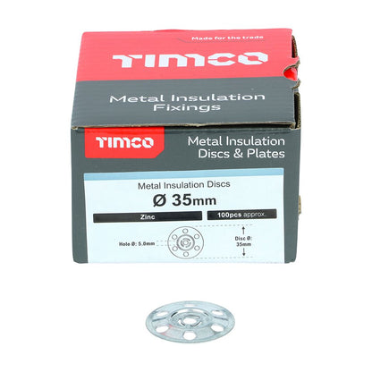 TIMCO Metal Insulation Disc Zinc 35mm Silver Pack 100