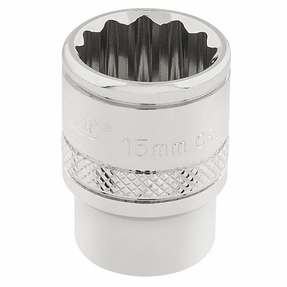 Draper 15MM 12POINT SOCKET 3/8DR-PCKD 32778 3/8" Sq. Dr. Metric Sockets (Polished Chrome)