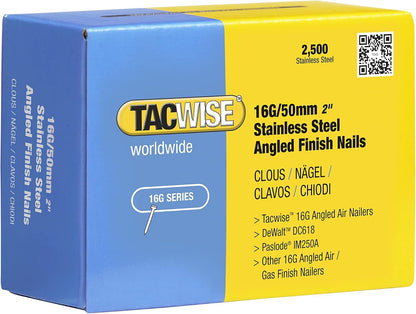 Tacwise 1225 Type 160 16G 50 mm Finish Nails Stainless Steel Pack of 2500 for Nail Staple Guns Trade Fixing