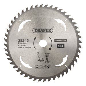 Draper TCT SAW BLADE 305MM 48T CONS 28243 TCT Construction Circular Saw Blade, 305 x 30mm
