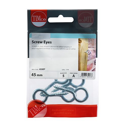 TIMCO Screw Eyes - BZP 45mm Silver Pack 5