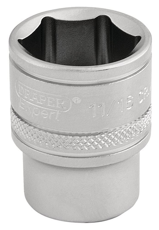 16573 Draper Expert Expert 6 Point Imperial Socket, 3/8 Sq. Dr., 11/16 D-AF/MS 3/8 Sockets Professional Trade DIY Workshop Garage Use