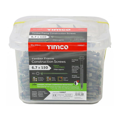 TIMCO Hex Head Timber Construction Screws 6.7mm Exterior Green – Various Lengths and Pack Sizes for Landscaping, Timber Framing and Structural Timber Fixing