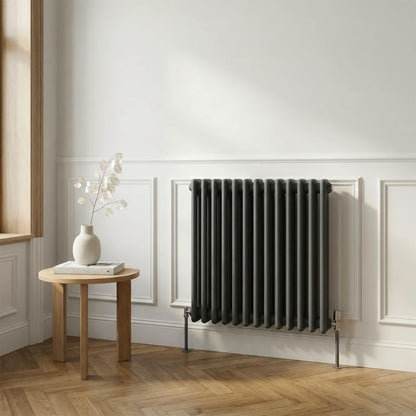 Baridi DH357 Horizontal Traditional 2 Column Radiator 600 x 607mm - Anthracite | Steel | Horizontal traditional two column radiator delivers a BTU