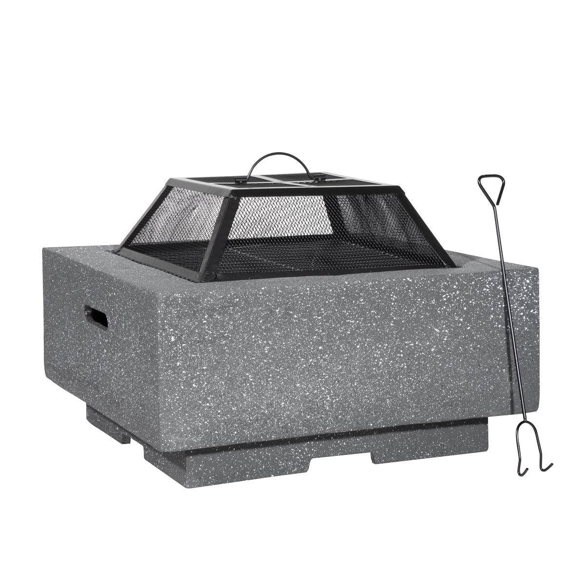 Dellonda DG193 Square MgO Fire Pit with BBQ Grill, Safety Mesh Screen - Dark Grey | Magnesium Oxide | The fire pit is made from MgO (Magnesium Oxide)