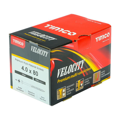 TIMCO Velocity Screw PZ2 CSK ZYP 4.0 x 80 Gold Pack 200