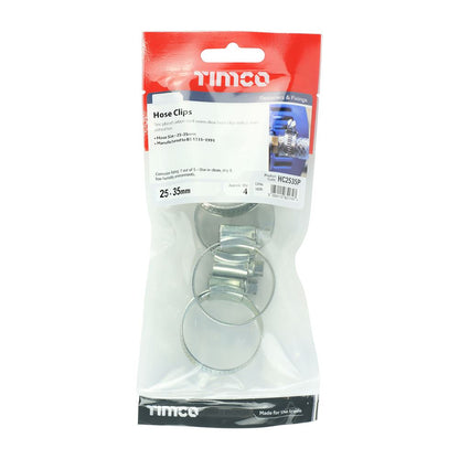 TIMCO Hose Clips - Zinc 25-35mm Silver Pack 4