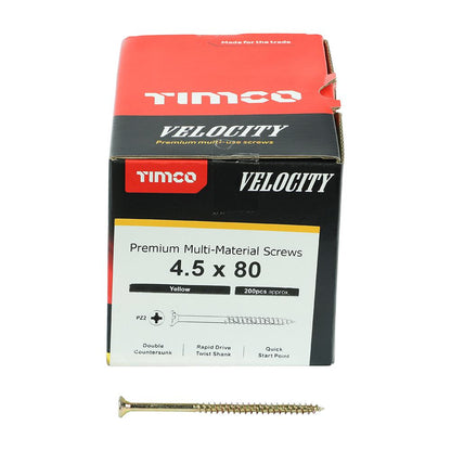 TIMCO Velocity Screw PZ2 CSK ZYP 4.5 x 80 Gold Pack 200