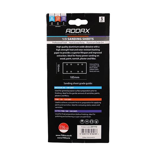 TIMCO Mix Punched 1/3 Sand Sheet 93 x 185mm (80/120/180) Red Pack 5