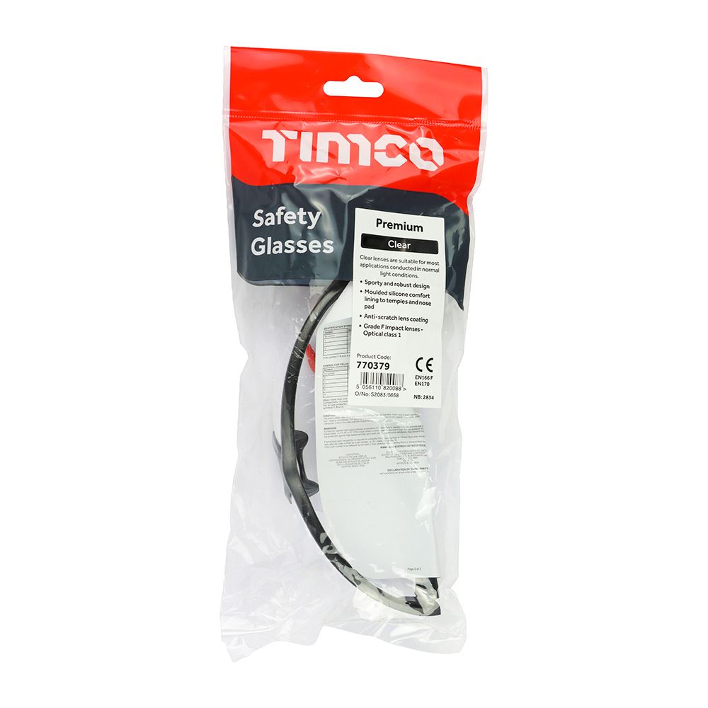 TIMCO Premium Safety Glasses One Size Clear Pack 1