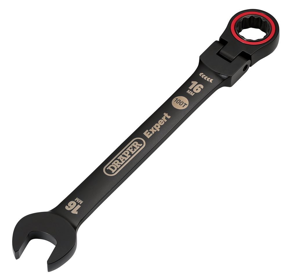 Draper 16MM FLEX HEAD RATCHET SPANNER 03923 HI-TORQÂ® Metric Flexible Head Ratchet Combination Spanners, Black