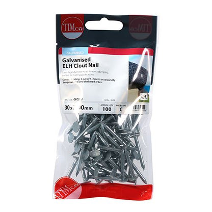 TIMCO Clout Nail ELH - Galvanised 30 x 3.00 Pack 100
