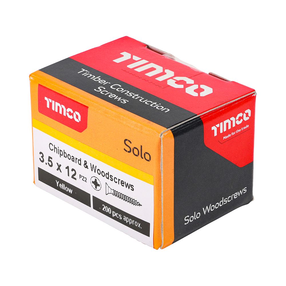 TIMCO Solo Woodscrew PZ2 CSK ZYP 3.5 x 12 Gold Pack 200