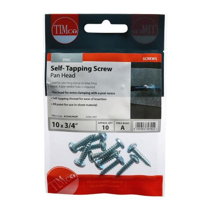 TIMCO S/Tapping Screw PZ2 PAN - BZP 10 x 3/4 Silver Pack 10