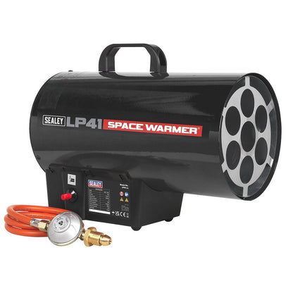Sealey LP41 Space Warmer Propane Heater 40,500Btu/hr(11.5kW) | 39W, 230V | 40,500Btu/hr(11.5kW) (Propane). | Fully approved gas regulator.