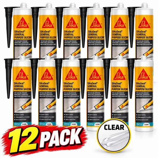 Sika Everbuild General Purpose Silicone Sealant Clear 260ml 12 Pack Waterproof Flexible Mould Resistant Seal for Baths Showers Sinks and Worktops