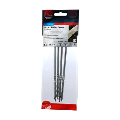 TIMCO Hex Head Timber Screw - A4 SS 6.7 x 150 Pack 4