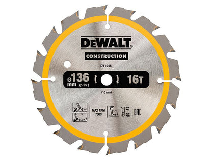 DeWalt DT1946-QZ Cordless Construction Trim Saw Blade 136 x 10mm x 16T