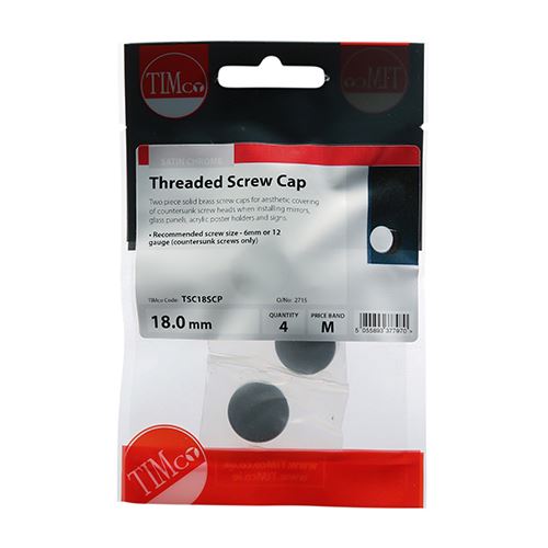 TIMCO Brass Screw Cap - Sat Chrome 18mm Pack 4