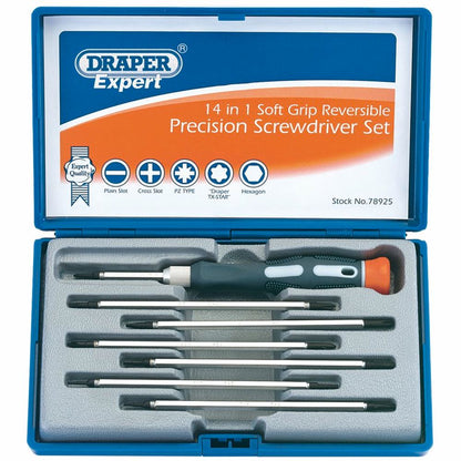 Draper 14/1 REVERSIBLE PREC'N S/D SET 78925 Reversible Precision Screwdriver Set (8 Piece - giving 14 tip sizes)