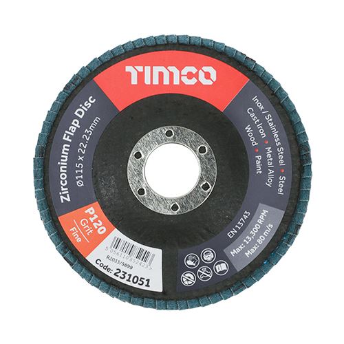 TIMCO Zirconium Flap Disc P120 Set 115 x 22.23 Pack 10
