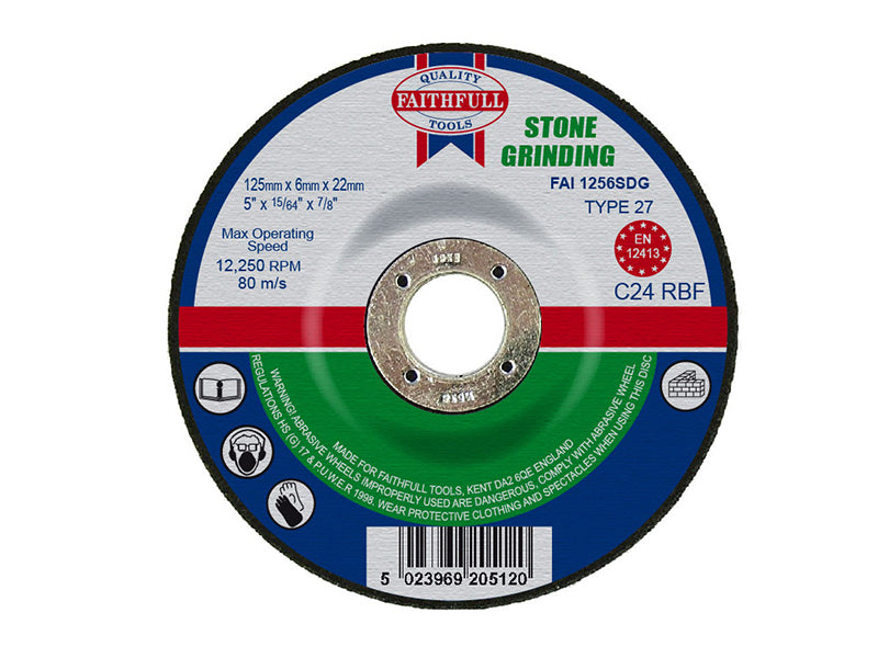 Faithfull  Depressed Centre Stone Grinding Disc 125 x 6 x 22.23mm