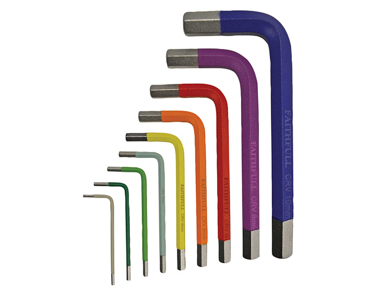 Faithfull  Coloured Arm Hex Key Set, 9 Piece (1.5-10mm)