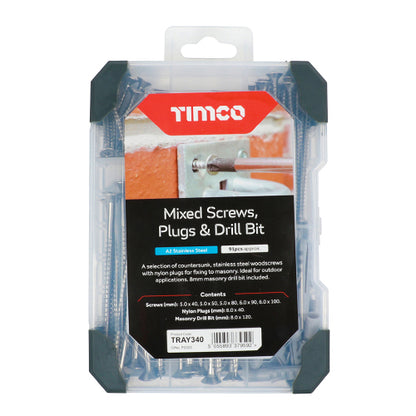 TIMCO Screws, Plug & Drill Bit A2 Stainless Steel Mixed Tray - 251pcs Tray OF 1 - TRAY280