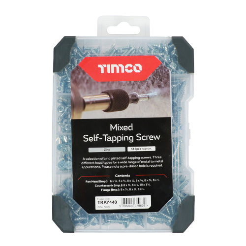 TIMCO Self-Tapping Silver Screws Mixed Tray - 475pcs Tray OF 1 - TRAY440