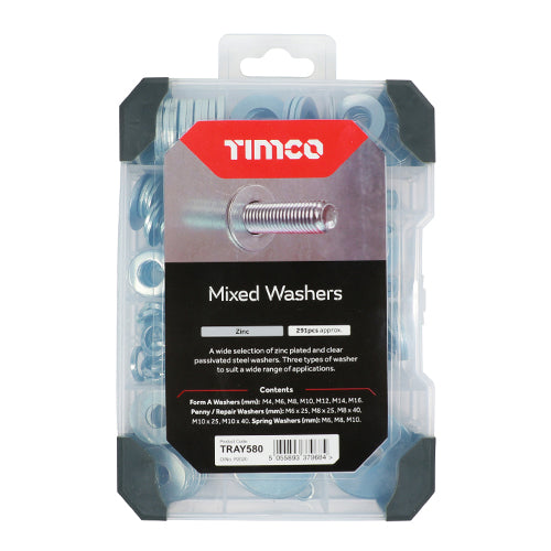 TIMCO Washers Zinc Mixed Tray - 291pcs Tray OF 1 - TRAY580