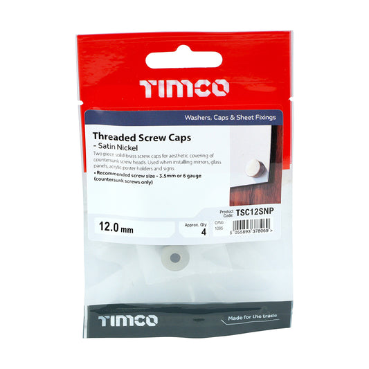 TIMCO Threaded Screw Caps Solid Brass Satin Nickel - 12mm TIMpac OF 4 - TSC12SNP