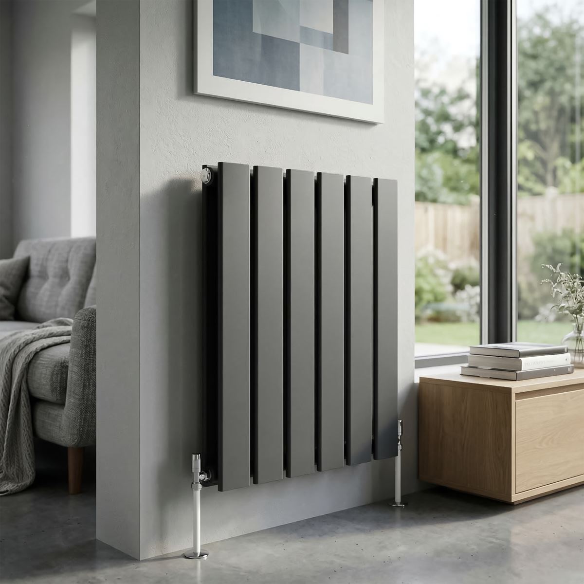 Baridi DH338 Horizontal Radiator Contemporary Double Flat Panel Design 420 x 600mm - Anthracite | Steel | Horizontal flat panel design delivers a BTU