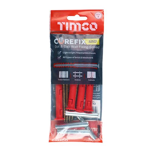 TIMCO Corefix Dot & Dab Wall Fixing 5.0 x 120 Pack 4