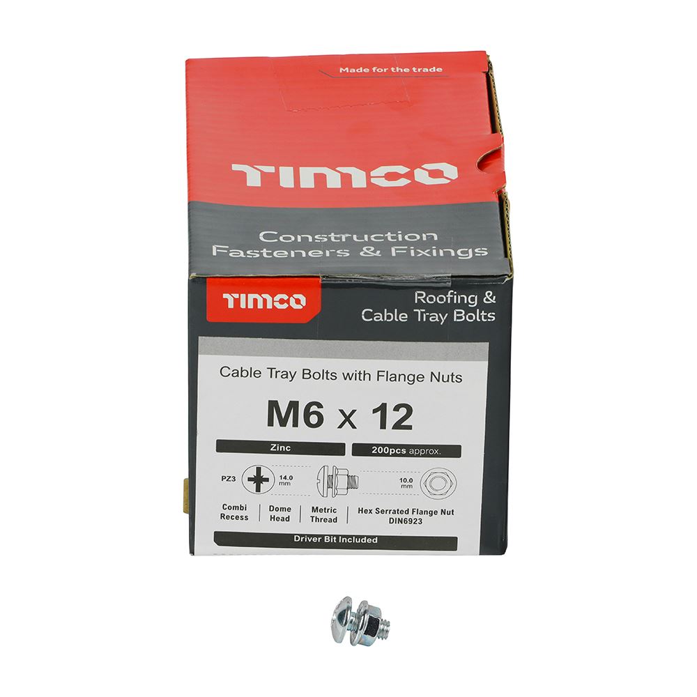TIMCO Cable Tray Bolt & F/Nut Zinc M6 x 12 Silver Pack 200
